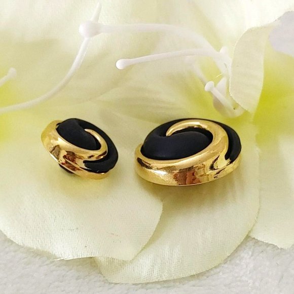 Set of 14 Round SPIRAL Navy Blue Resin Faux Gold Metal Round Buttons Blue Shank - Picture 4 of 12